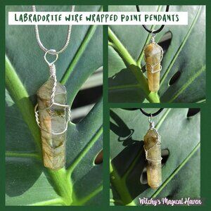 Labradorite Pencil Point Crystal Wire Wrapped Pendant